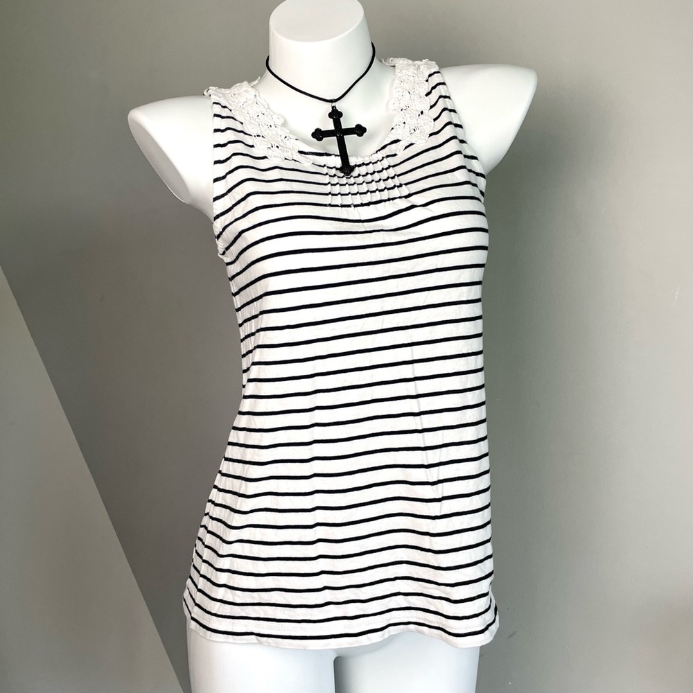 Striped Sleeveless Top with Lace Detail